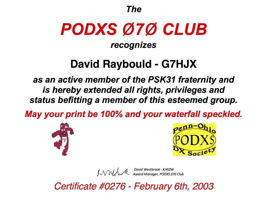 070 Club Certificate